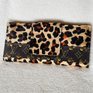 UPCYCLED COW HAIR LEOPARD PRINT LEATHER LONG BI-FOLD WALLET CLUTCH